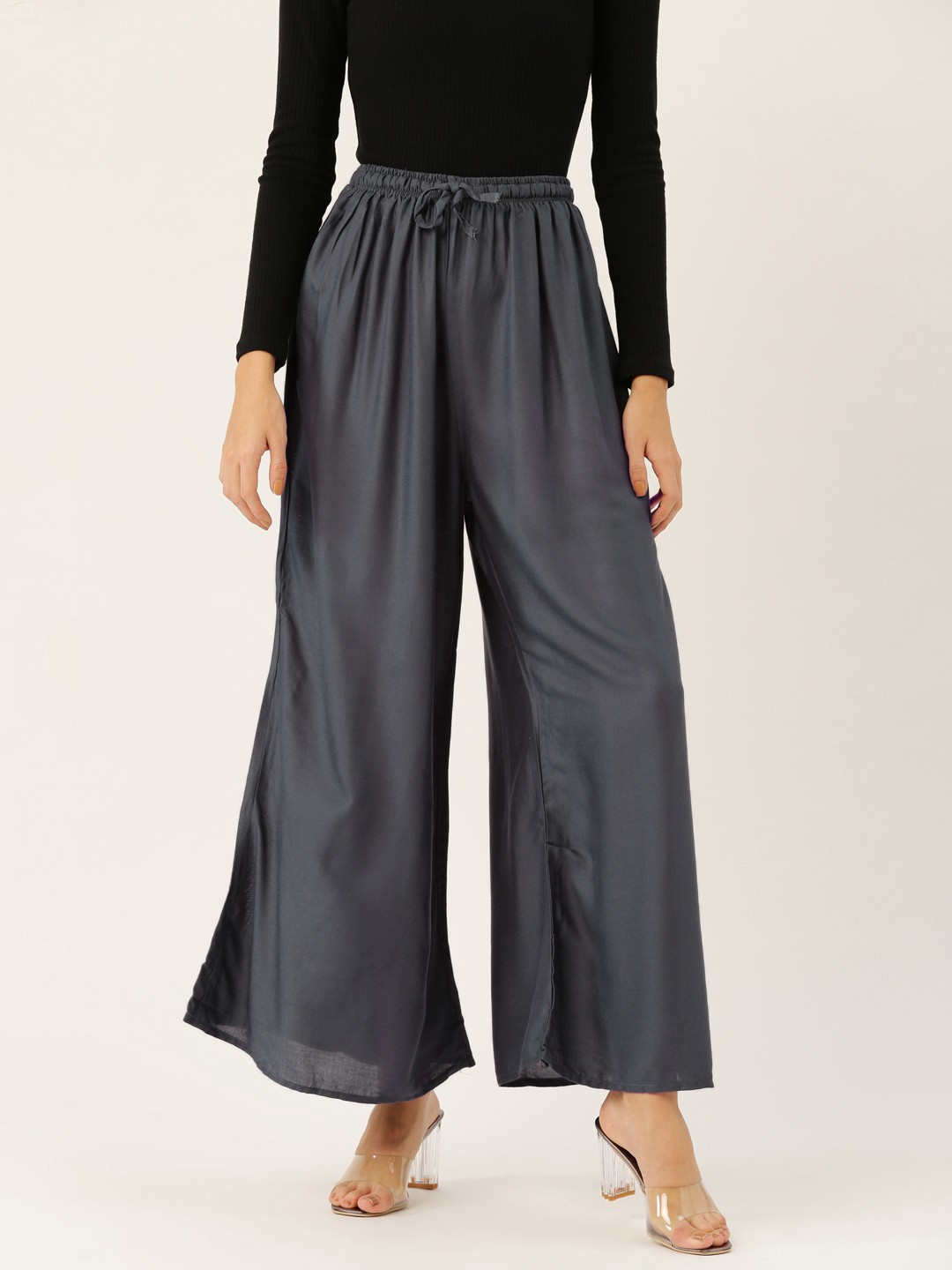 

Vastraa Fusion Women Charcoal Grey Solid Flared Palazzos