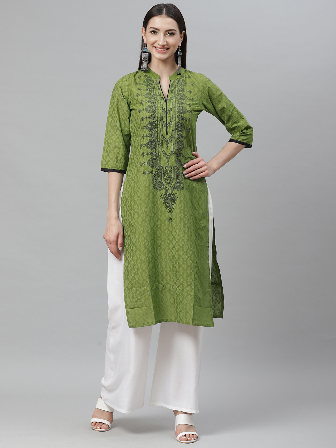 

Myshka Women Green Printed Straight Kurta