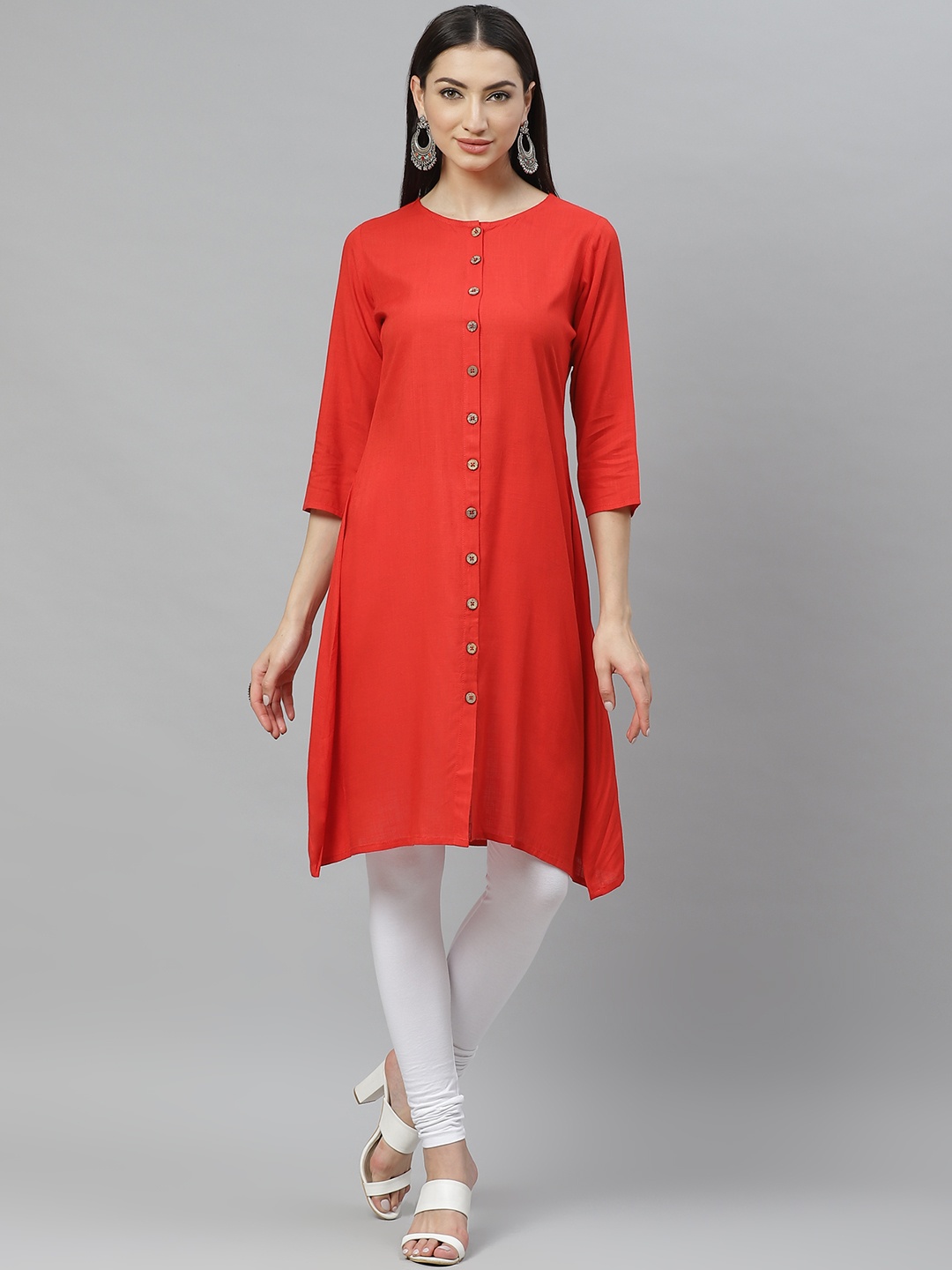 

Myshka Women Red Solid A-Line Kurta