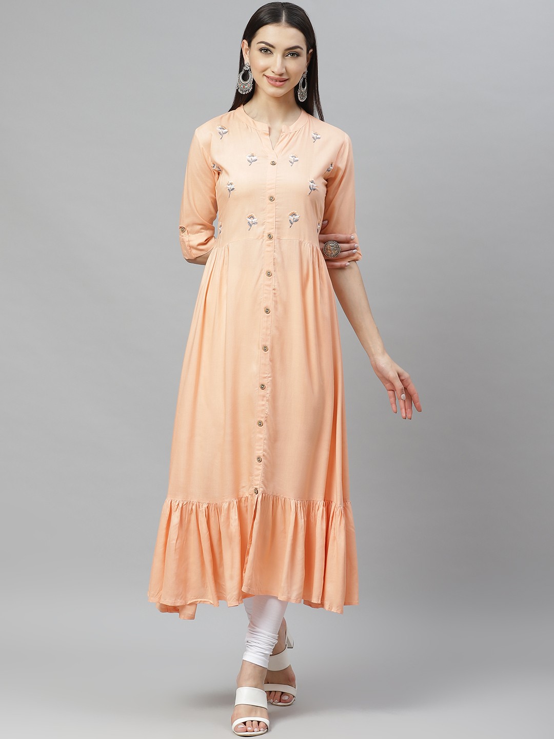

Myshka Women Peach-Coloured Yoke Design A-Line Kurta