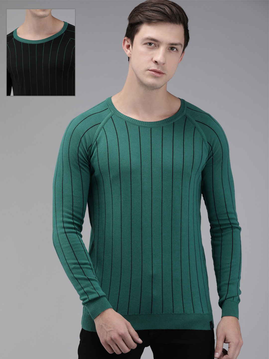

Jack & Jones Men Green Self Design Pullover Sweater