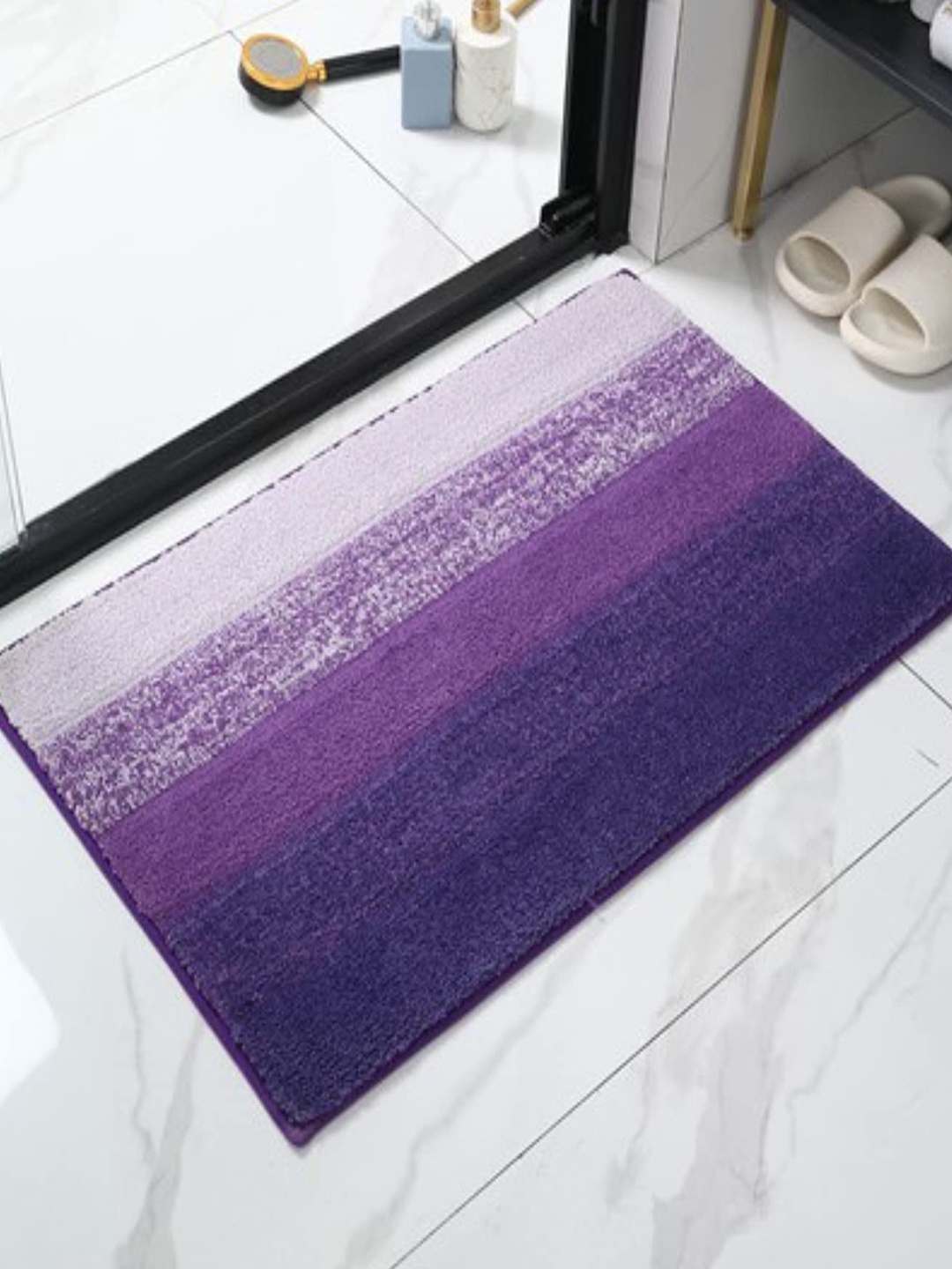 

HOKIPO Unisex Purple & Off-White Striped Premium Anti Slip Microfibers Bath Rug