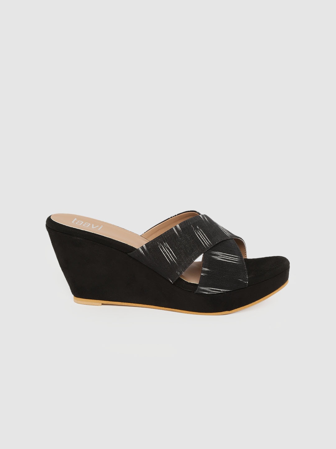 

Taavi Women Black & Off-White Woven Design Open Toe Wedges