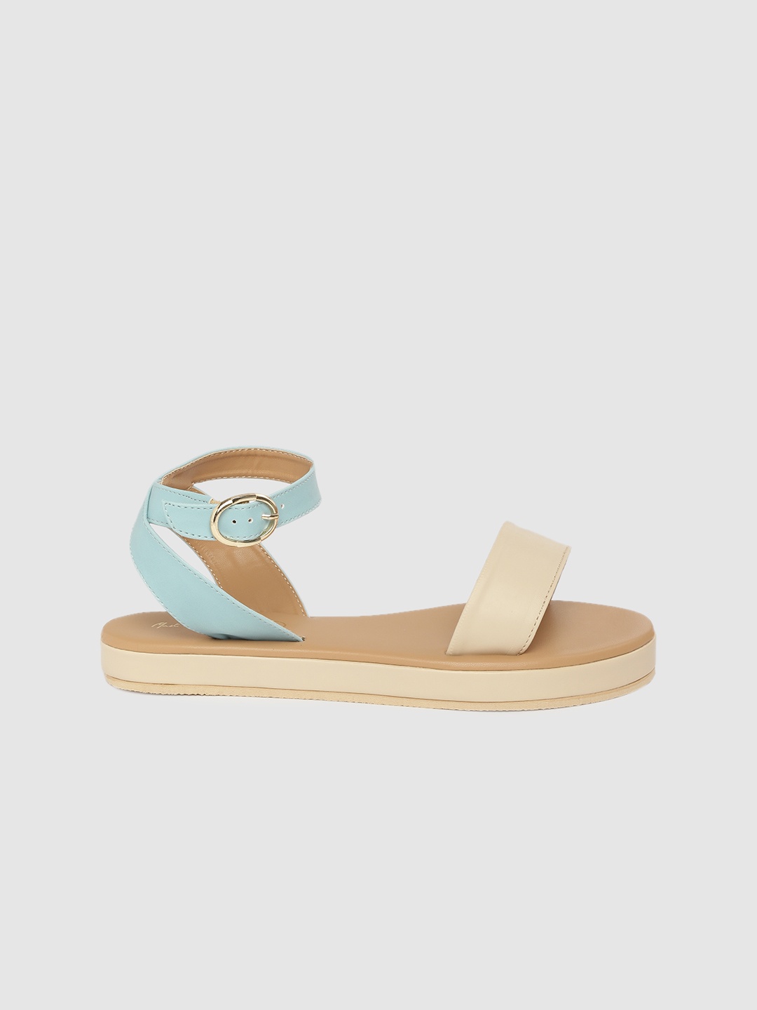 

Mast & Harbour Women Beige & Blue Colourblocked Open Toe Flats