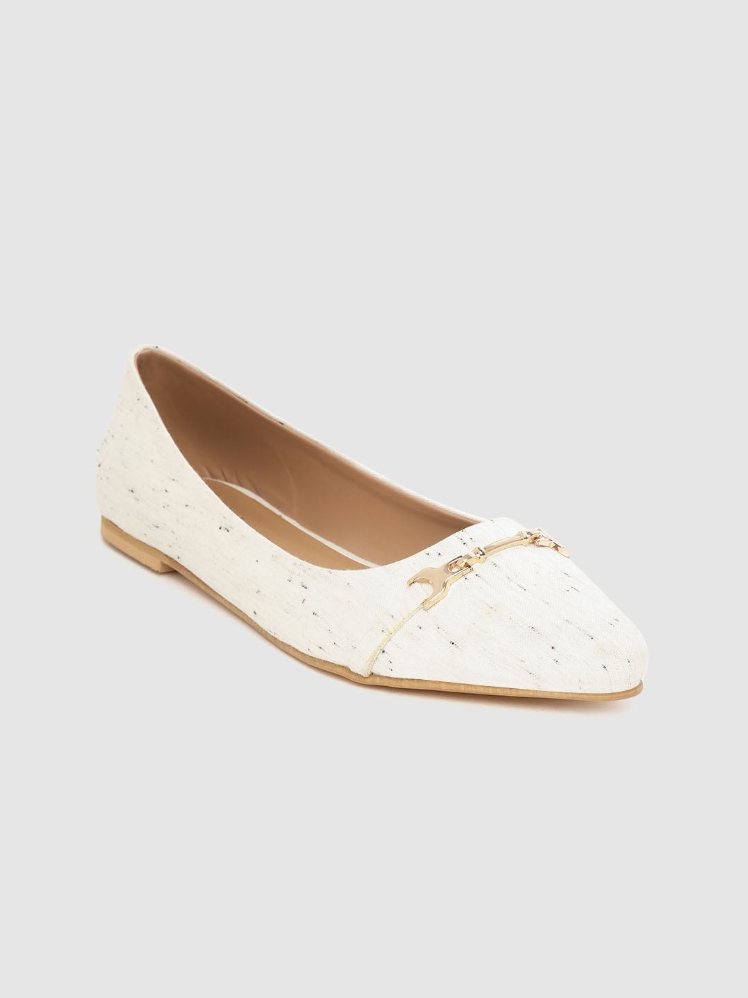 

Taavi Women Off-White Woven Design Ballerinas