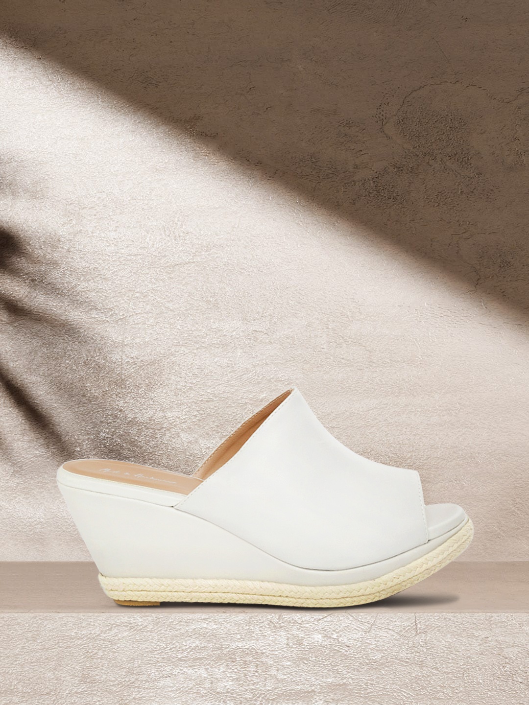 

Mast & Harbour Women Grey Solid Peep-Toed Wedged Mules