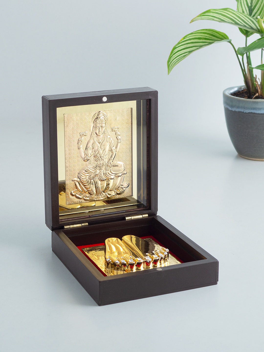 

Golden Peacock Brown & Gold-Toned 24 KT Gold Foil Handcrafted Laxmi Pooja Box