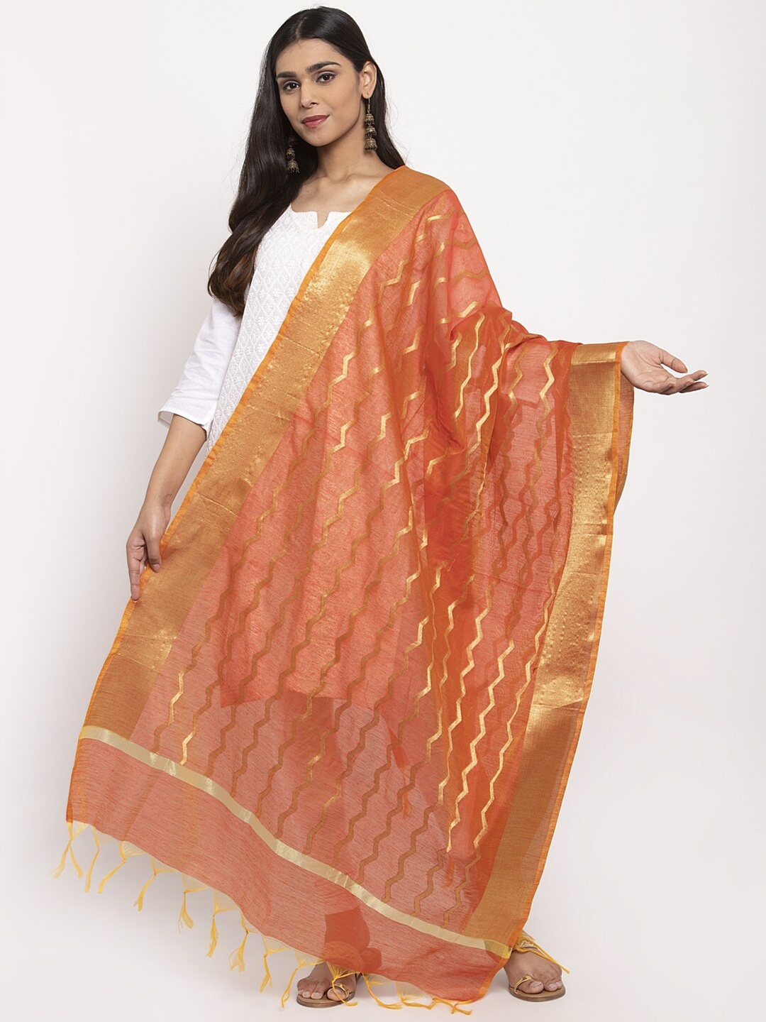 

LOOM LEGACY Orange Woven Design Dupatta