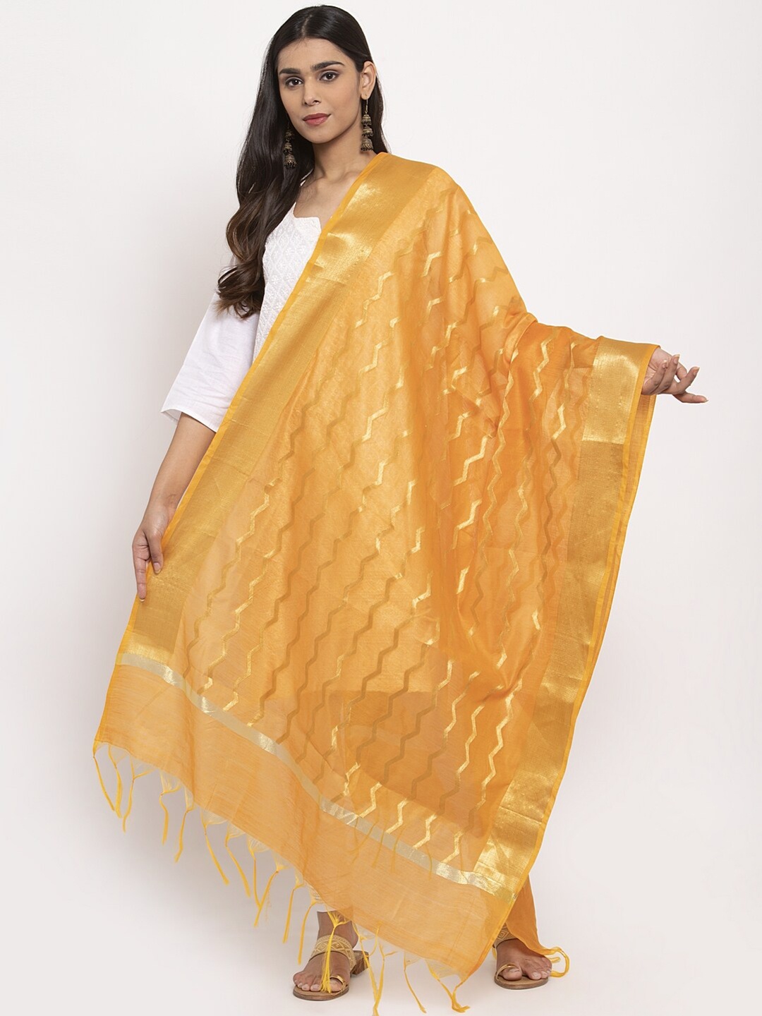 

LOOM LEGACY Yellow Woven Design Dupatta