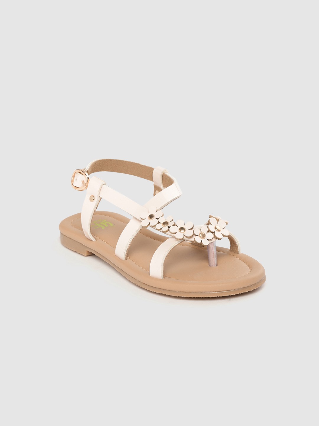

YK Girls Off-White Solid Open Toe Flats with Floral Applique Detail