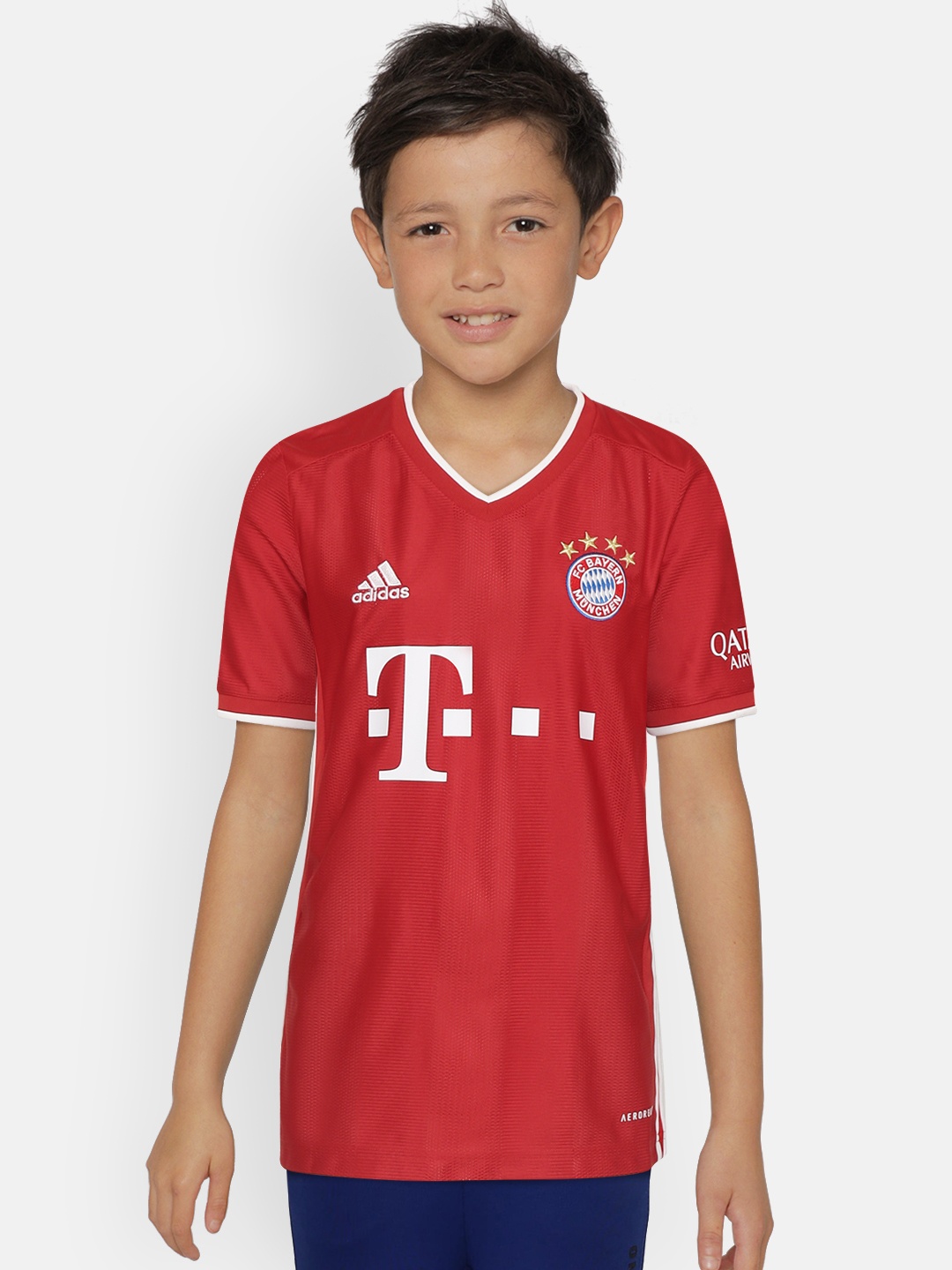 

ADIDAS Boys Red Perforated FC Bayern Home Football Sustainable Jersey Sustainable T-shirt