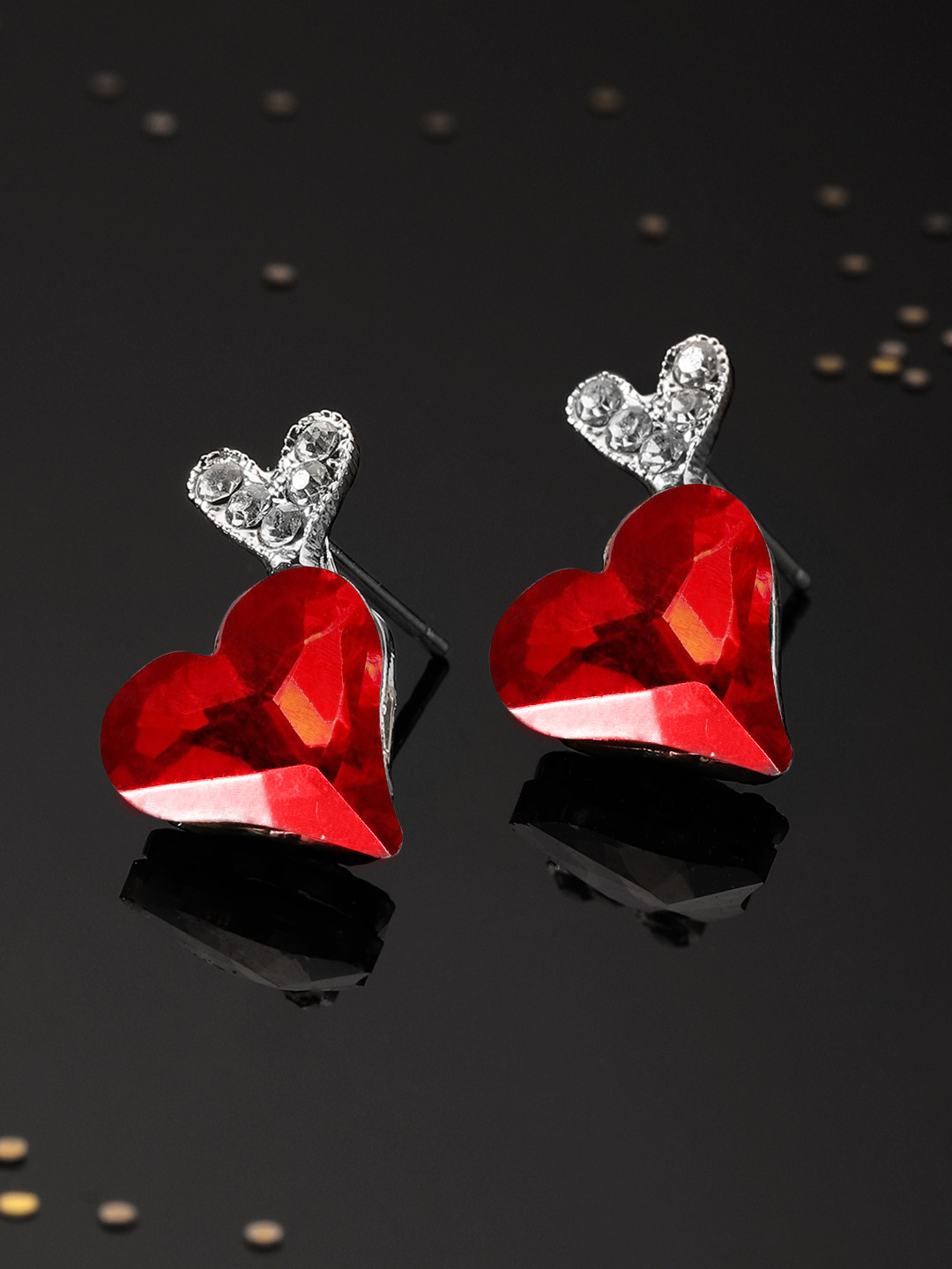 

TOKYO TALKIES X rubans FASHION ACCESSORIES Silver Plated Red Heart Shaped Drop Earrings