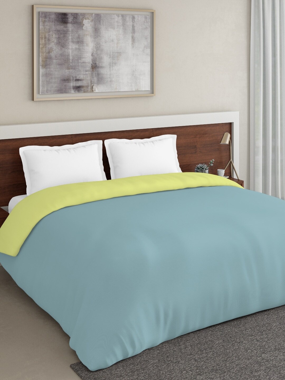 

DDecor Fluorescent Green & Grey Solid Mild Winter 150 GSM Reversible Double Bed Comforter