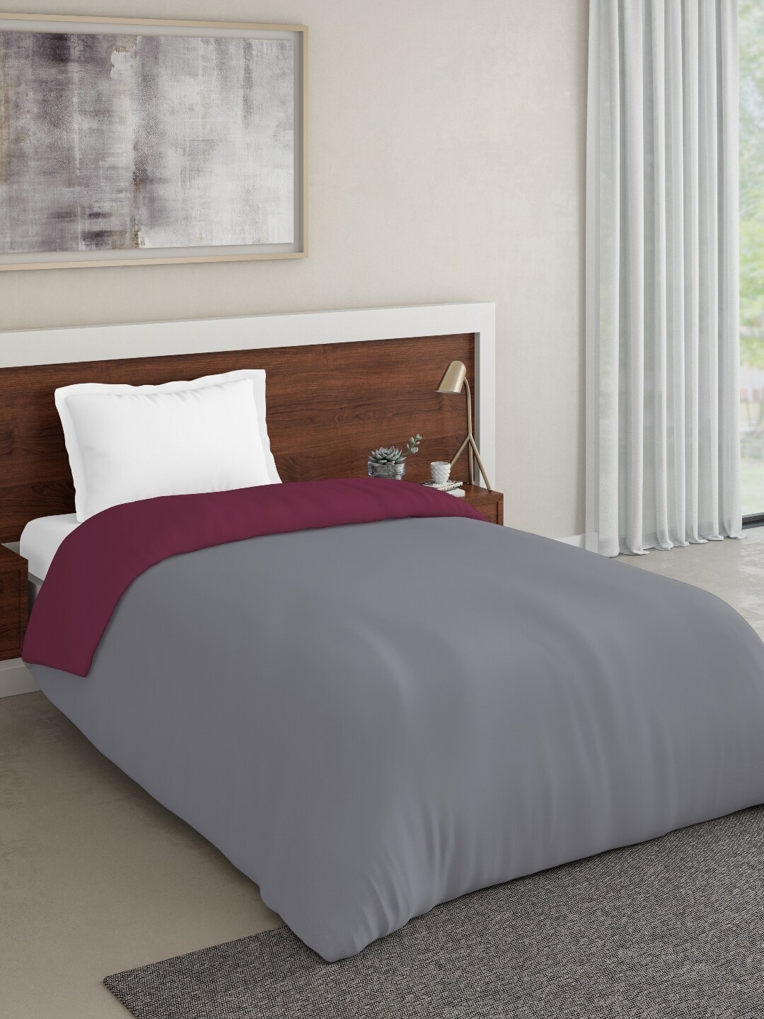 

DDecor Grey & Burgundy Solid Mild Winter 150 GSM Single Bed Comforter