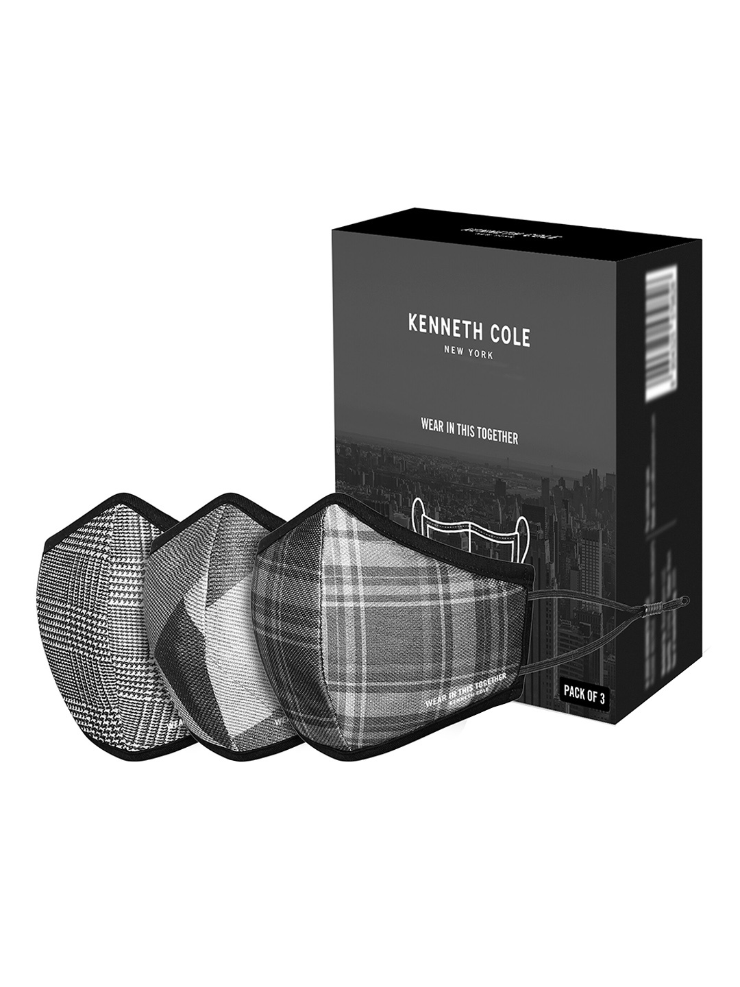 

Kenneth Cole Adults Pack of 3 Grey Checked 6-Ply Reusable Cloth Masks