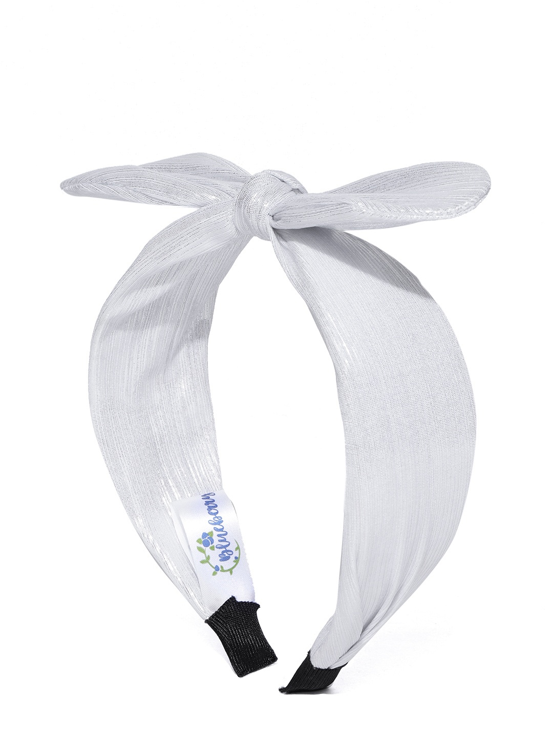 

Blueberry Silver-Toned Self Striped Hairband with Bow Detail