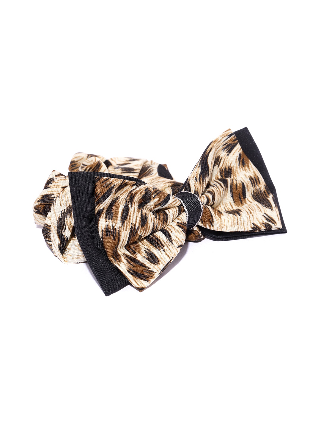 

Blueberry Women Beige & Black Leopard Print Scrunchie with Bow Detail