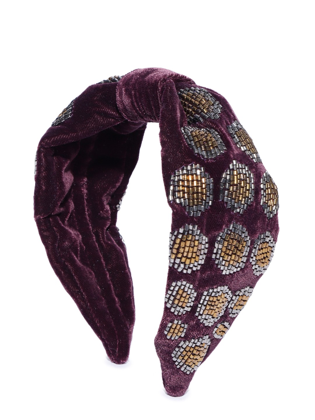 

Blueberry Women Aubergine & Gold-Toned Velvet Beaded Hairband, Burgundy