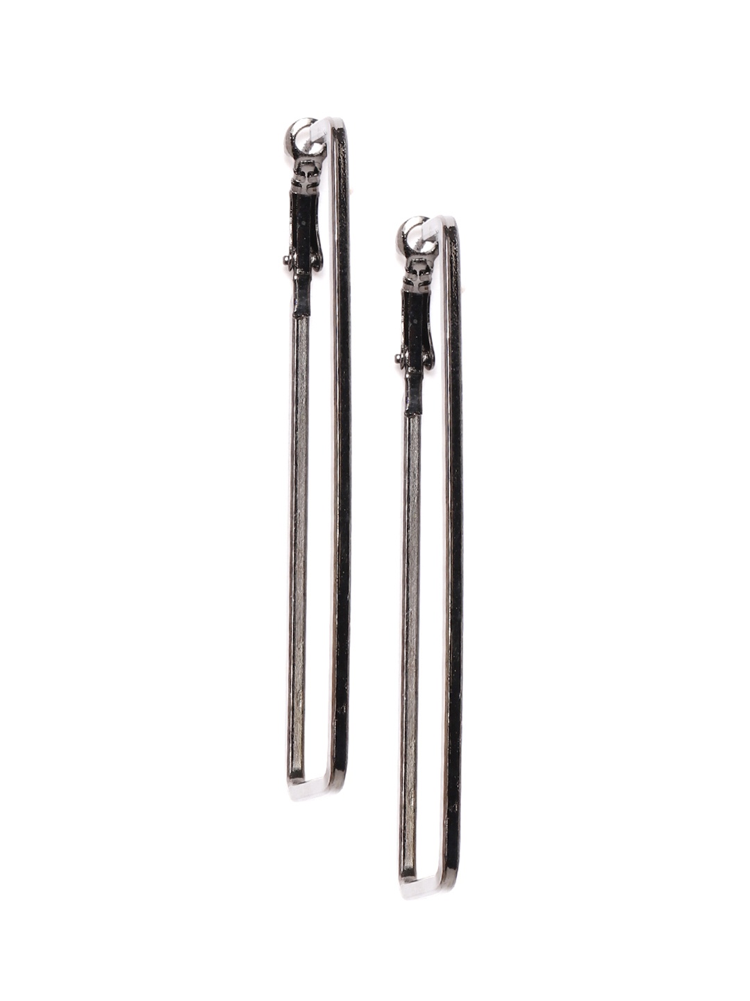 

Blueberry Gunmetal-Toned Rectangular Shaped Drop Earrings, Metallic
