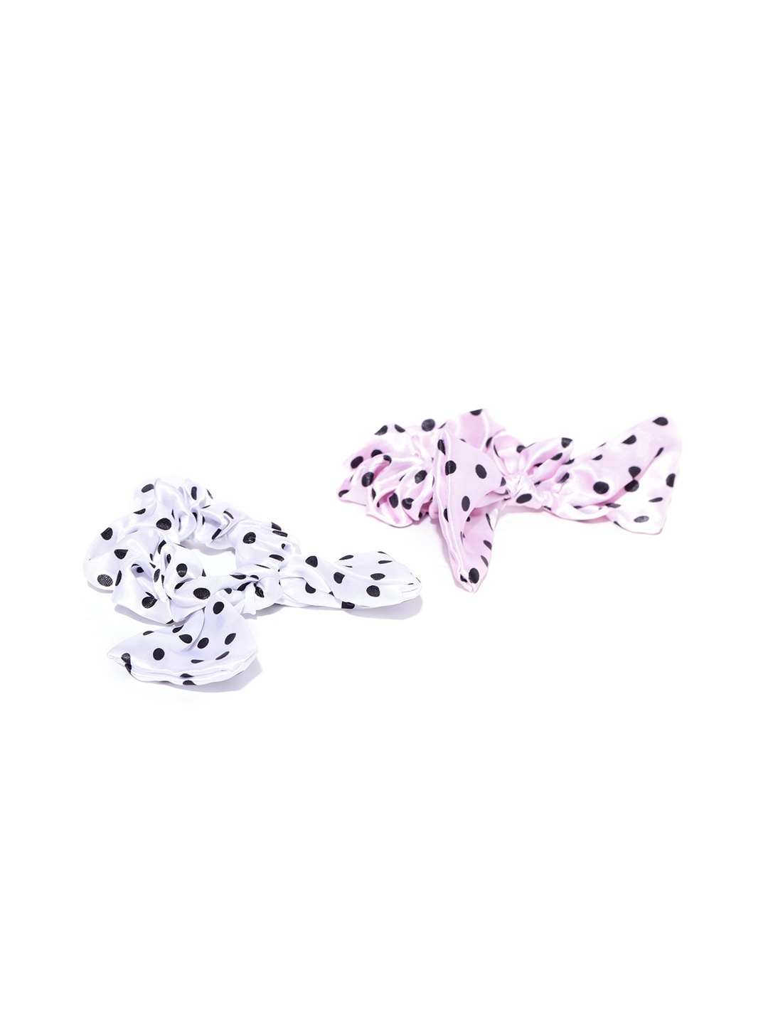 

Blueberry Women Set of 2 Polka Dots Print Scrunchies with Bow Detail, Pink