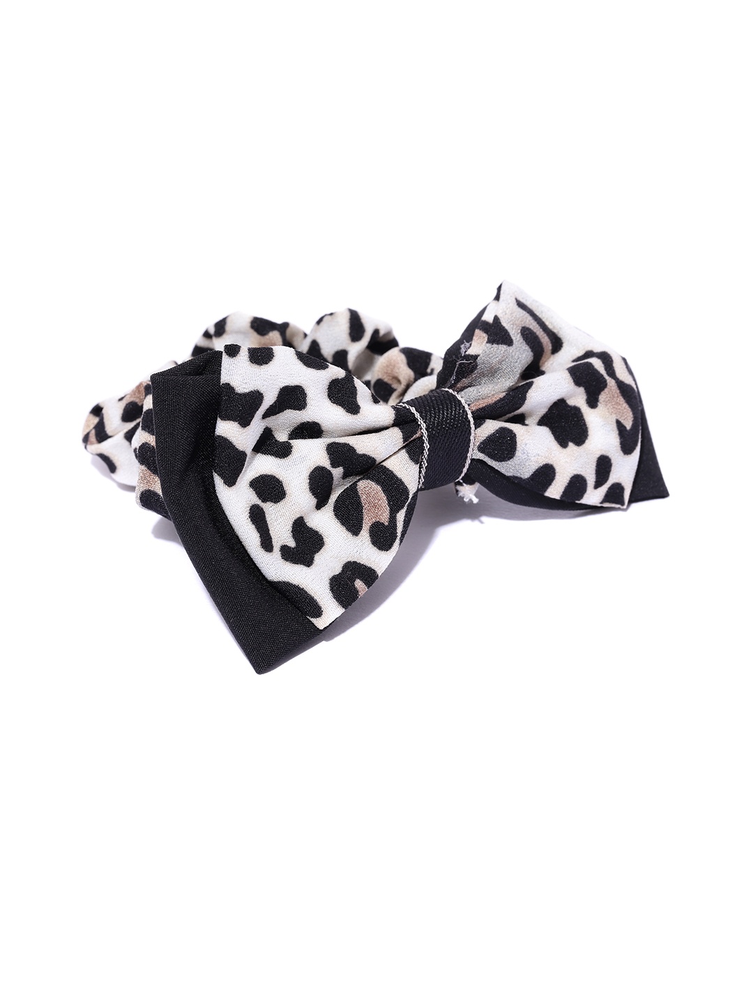 

Blueberry Women Off-White & Black Leopard Print Scrunchie with Bow Detail