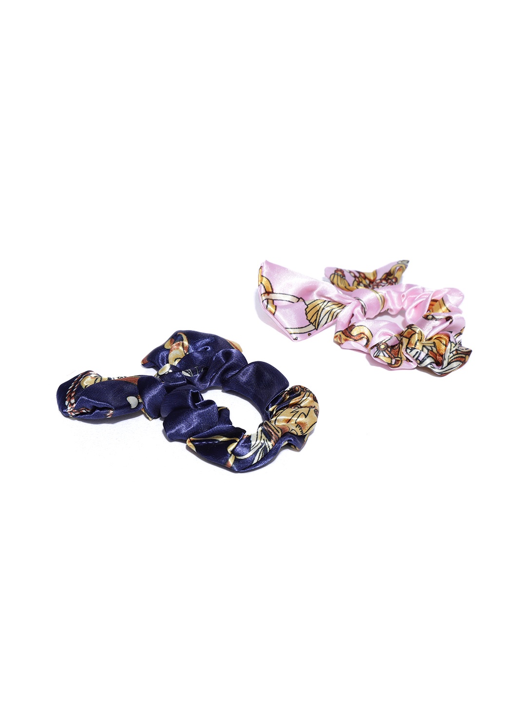 

Blueberry Set of 2 Printed Scrunchies with Bow Detail, Navy blue
