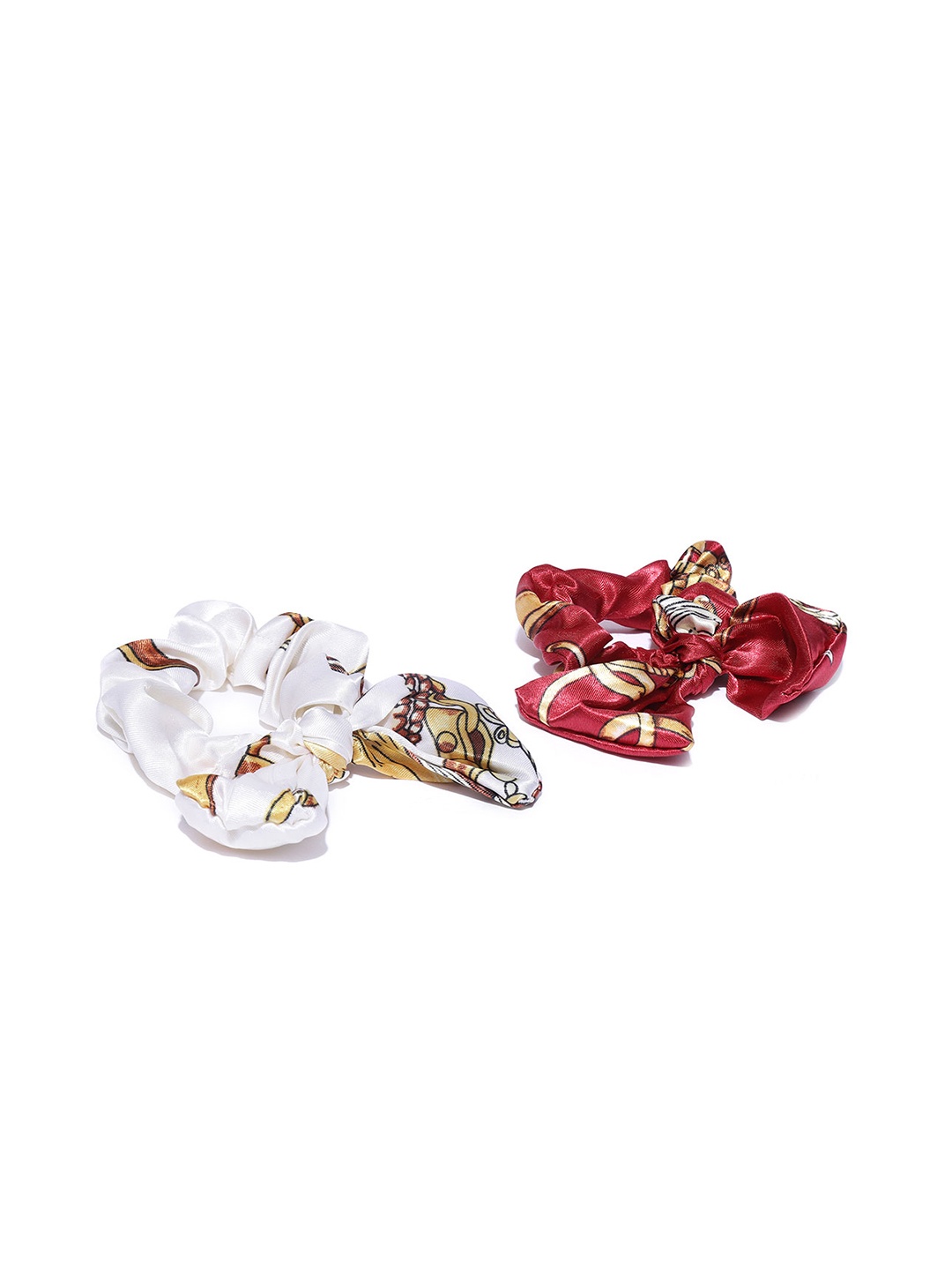 

Blueberry Set of 2 Printed Scrunchies with Bow Detail, White