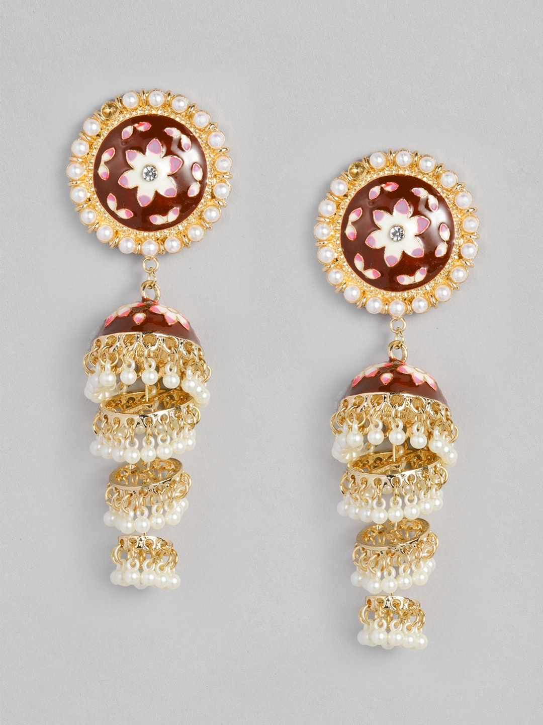 

Anouk Gold-Toned & Maroon Enamelled Dome Shaped Jhumkas