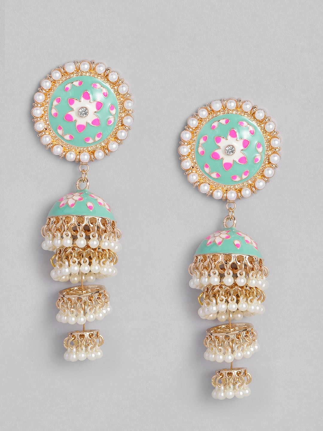 

Anouk Green & Gold-Toned Gold Plated Dome Shaped Jhumkas
