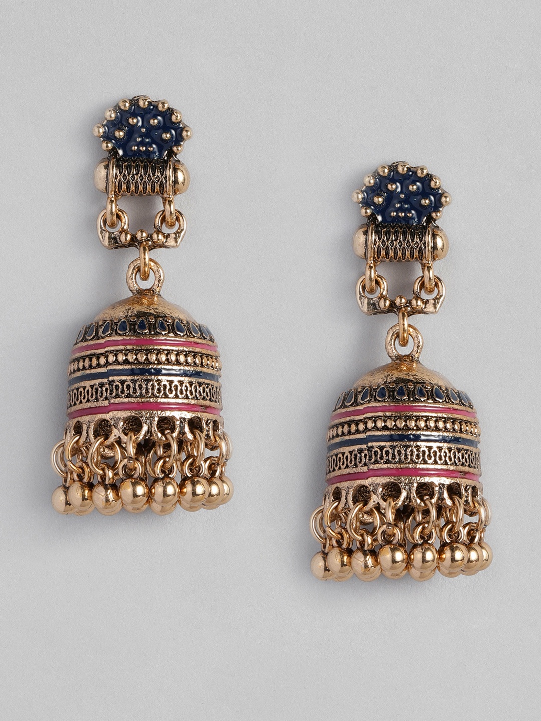 

Anouk Pink & Navy Gold Plated Dome Shaped Jhumkas