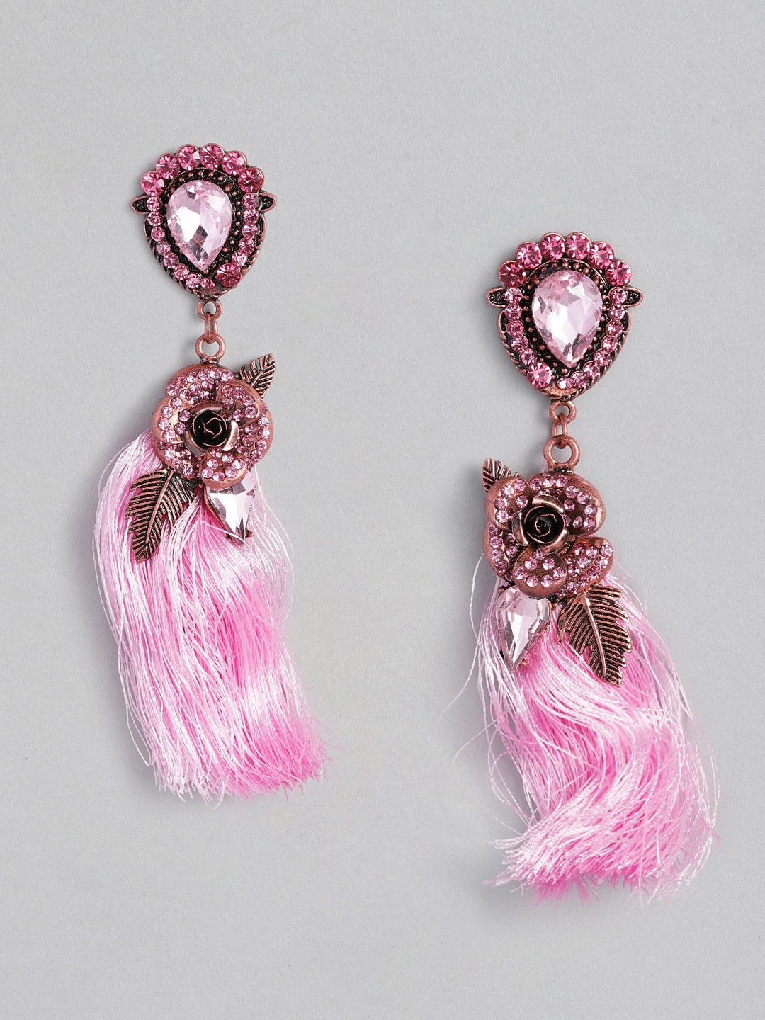 

DressBerry Pink Gold-Plated Tasselled Studded Contemporary Drop Earrings