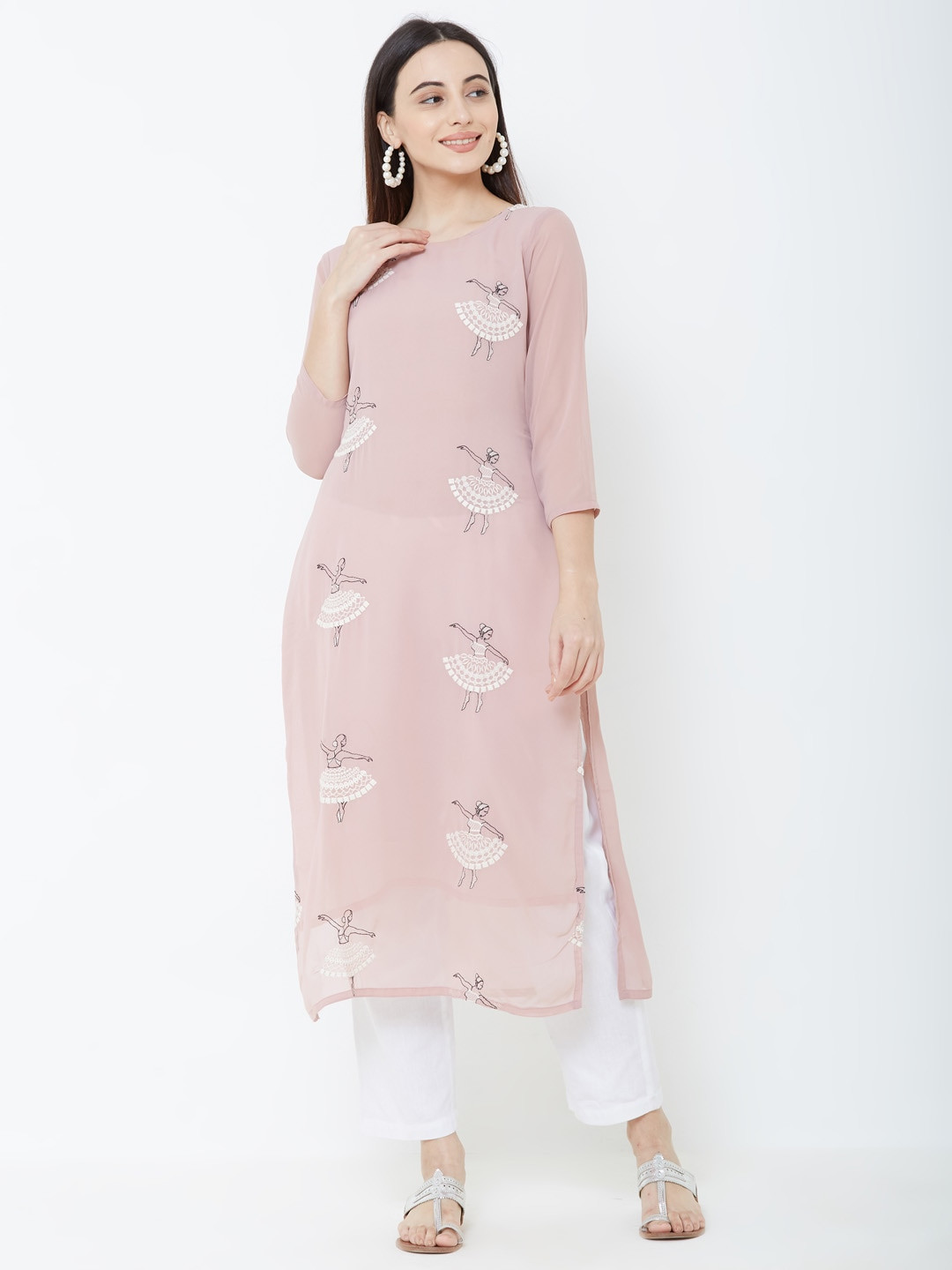 

FASHOR Women Pink Printed A-Line Kurta