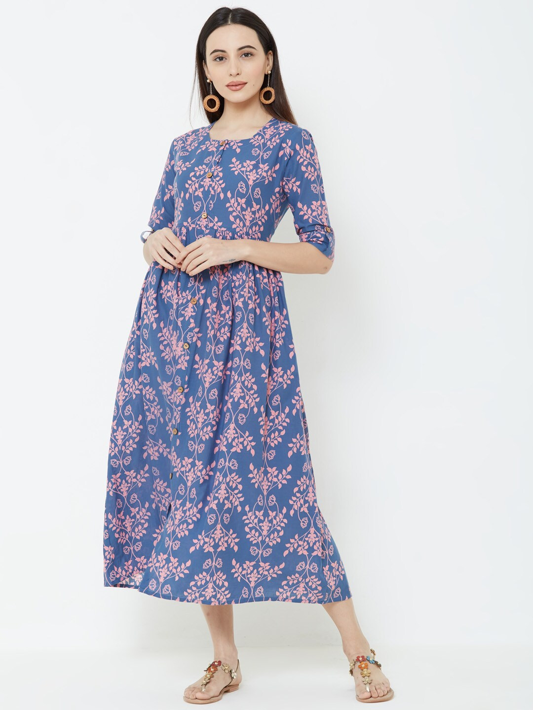 

FASHOR Women Blue & Pink Printed Anarkali Kurta