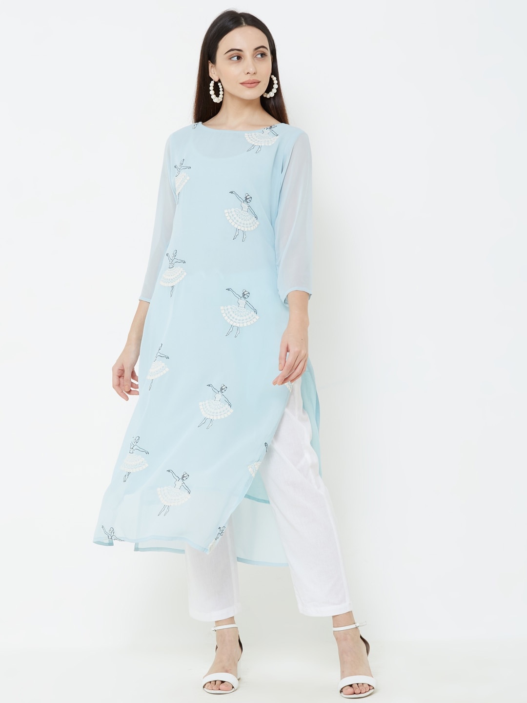 

FASHOR Women Blue Embroidered Straight Kurta