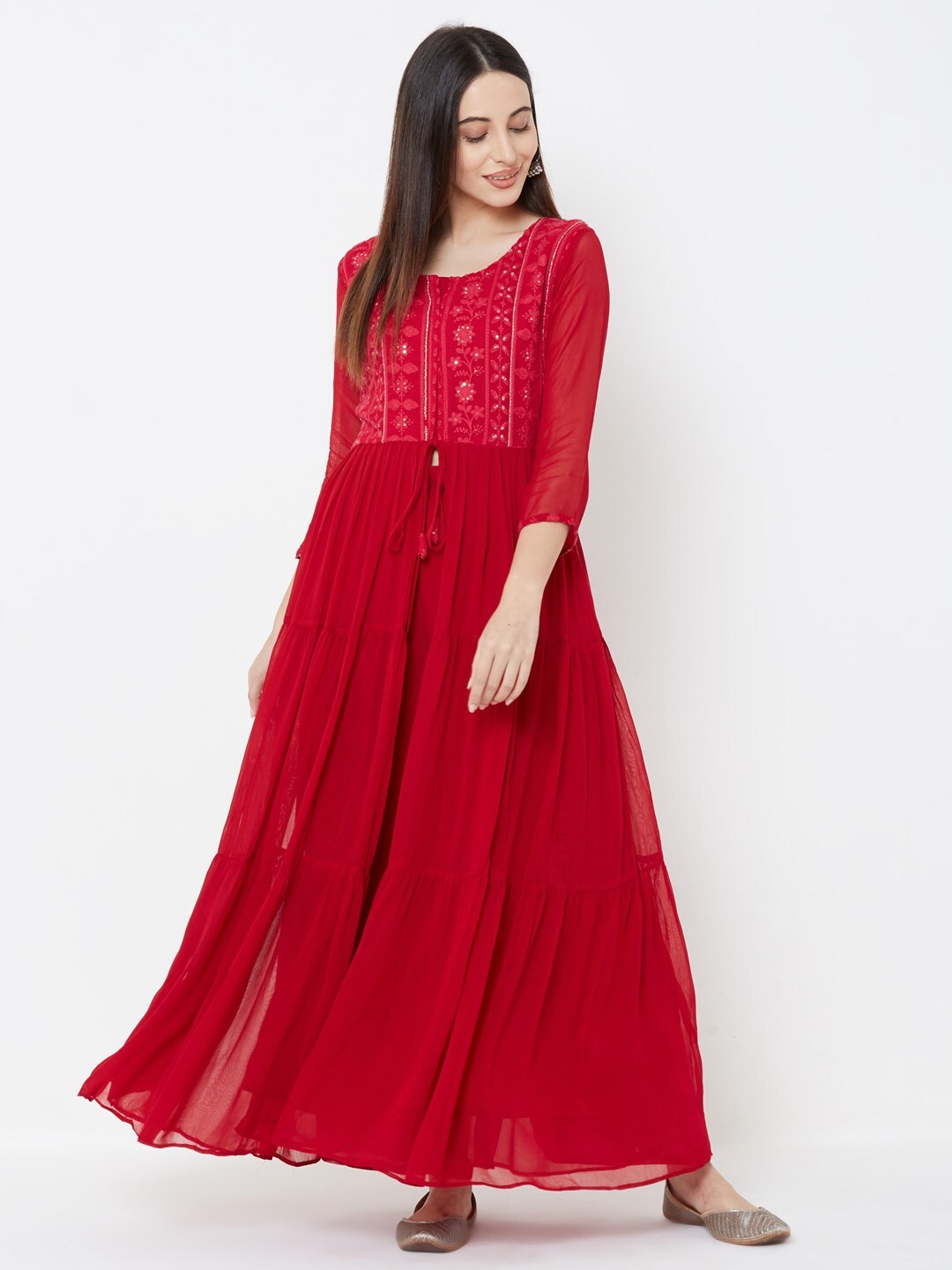 

FASHOR Women Red & Pink Embroidered Kurta with Palazzos