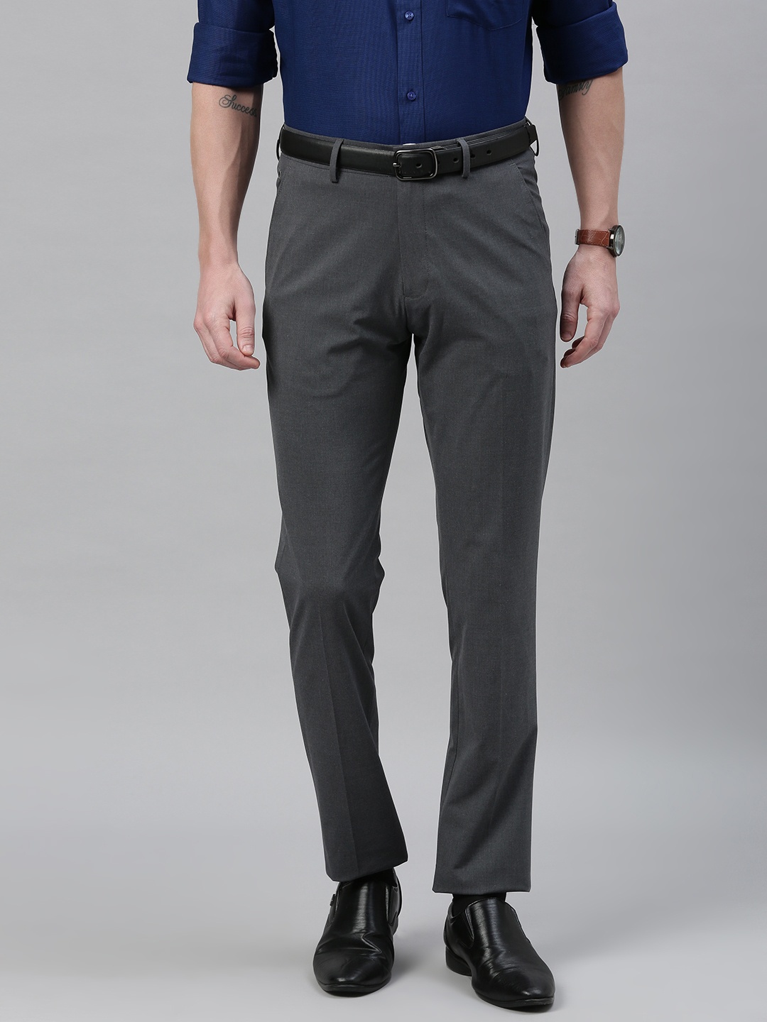 

Louis Philippe Men Charcoal Grey Super Slim Fit Solid Formal Trousers