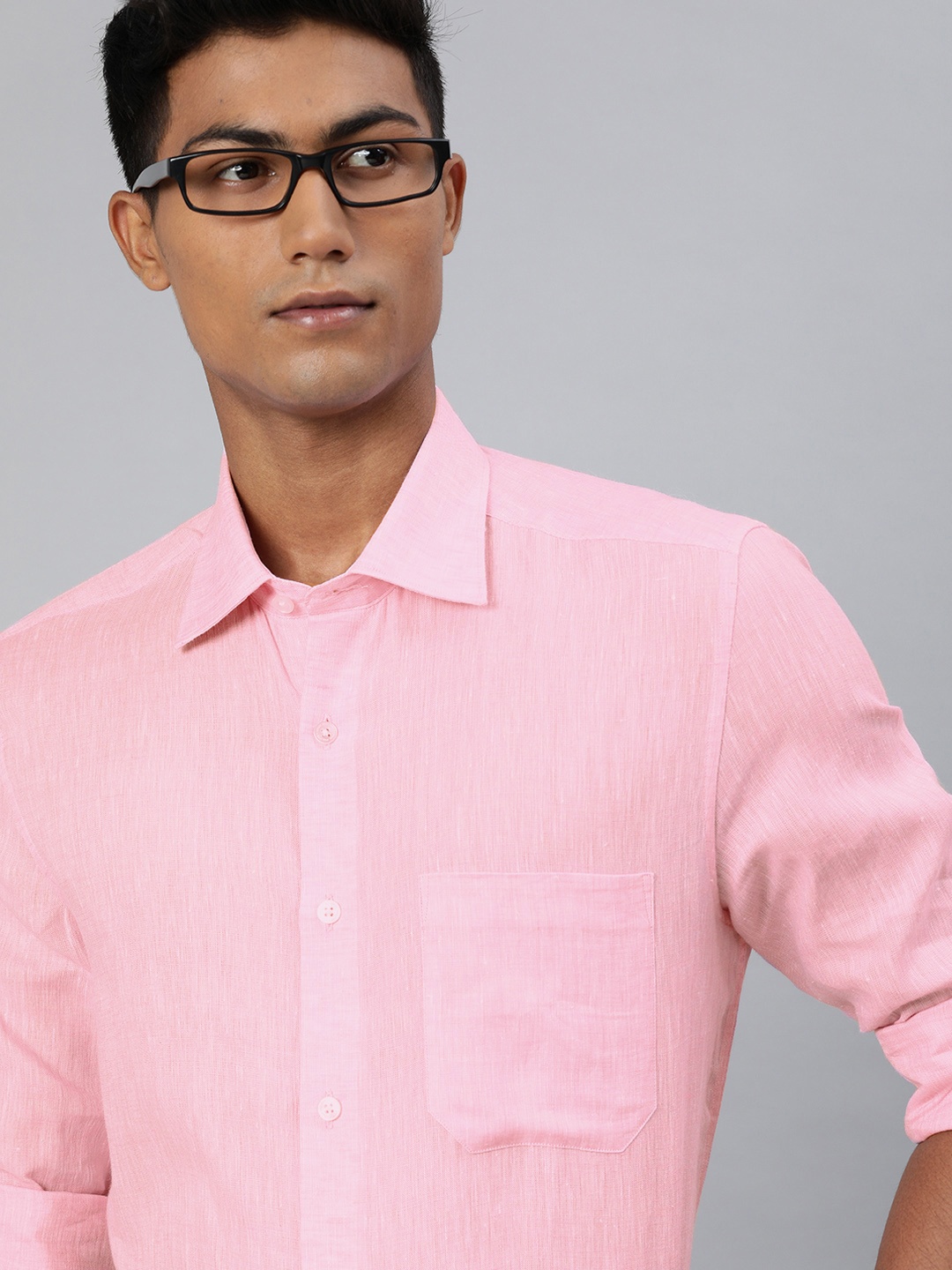 

Louis Philippe Men Pink Classic Fit Solid Formal Linen Shirt