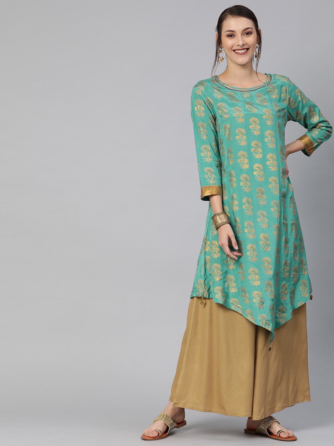 

Global Desi Women Green Printed A-Line Kurta
