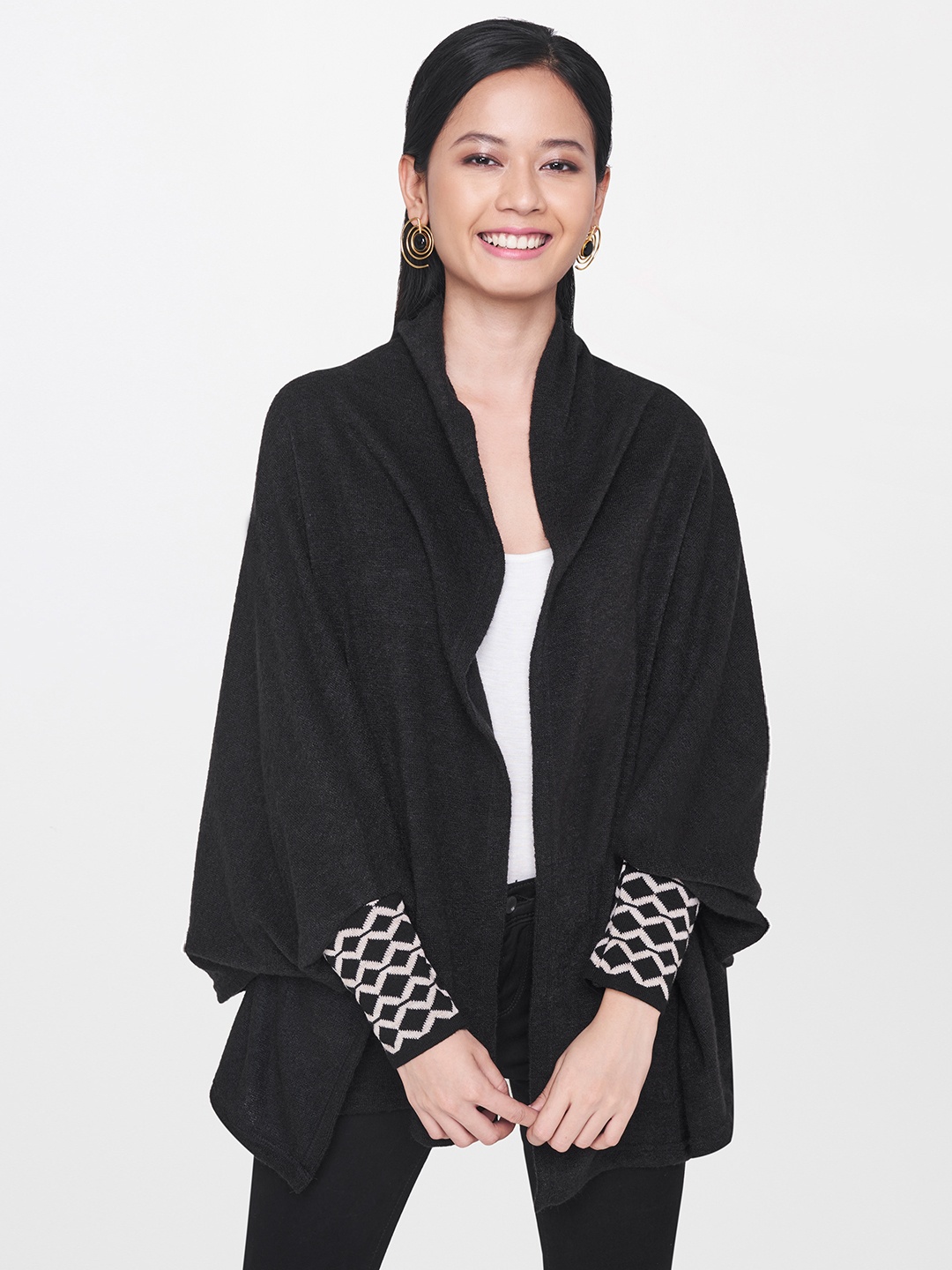 

Global Desi Women Black Solid Front-Open Sweater