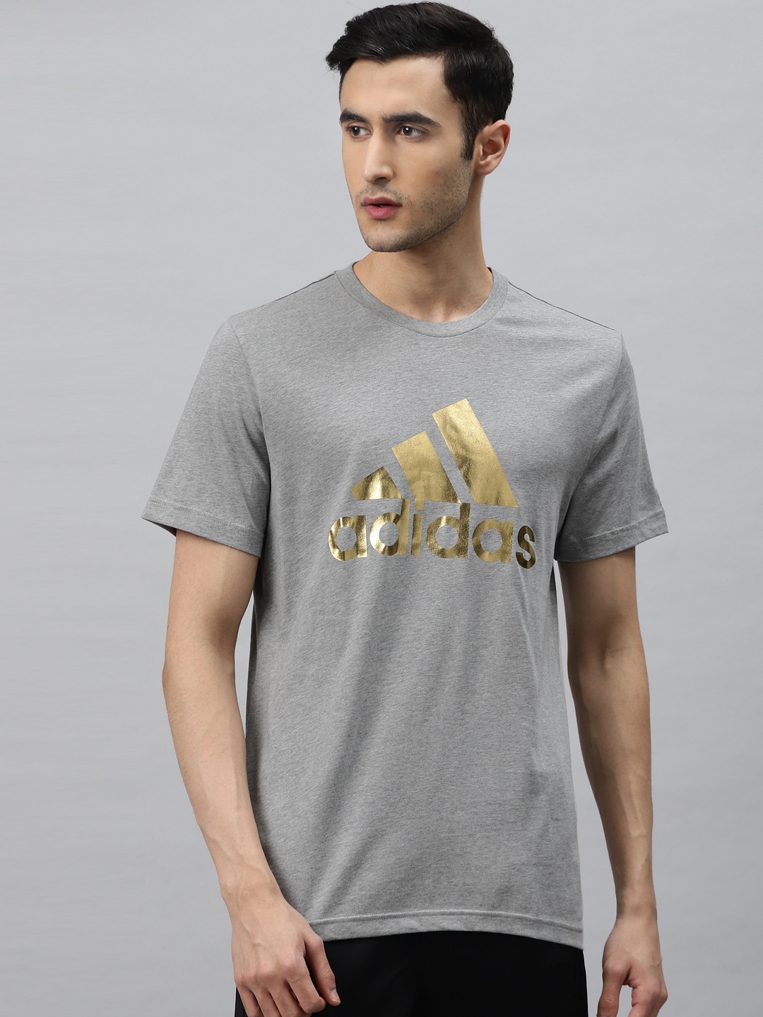 

ADIDAS Men Grey Melange Golden Pure Cotton 8-Bit Graphic Foil Pure Cotton T-shirt
