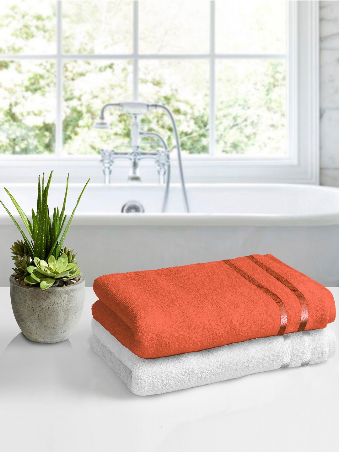 

Story@home Set Of 2 Solid 450GSM Pure Cotton Medium Bath Towels, White