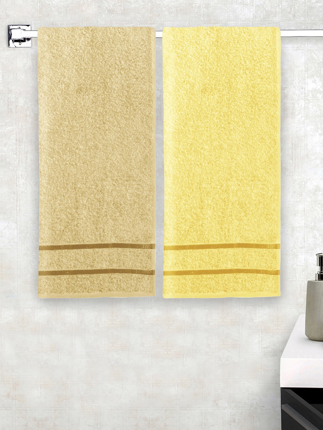 

Story@home Set of 2 Beige & Yellow 450GSM Pure Cotton Medium Bath Towels