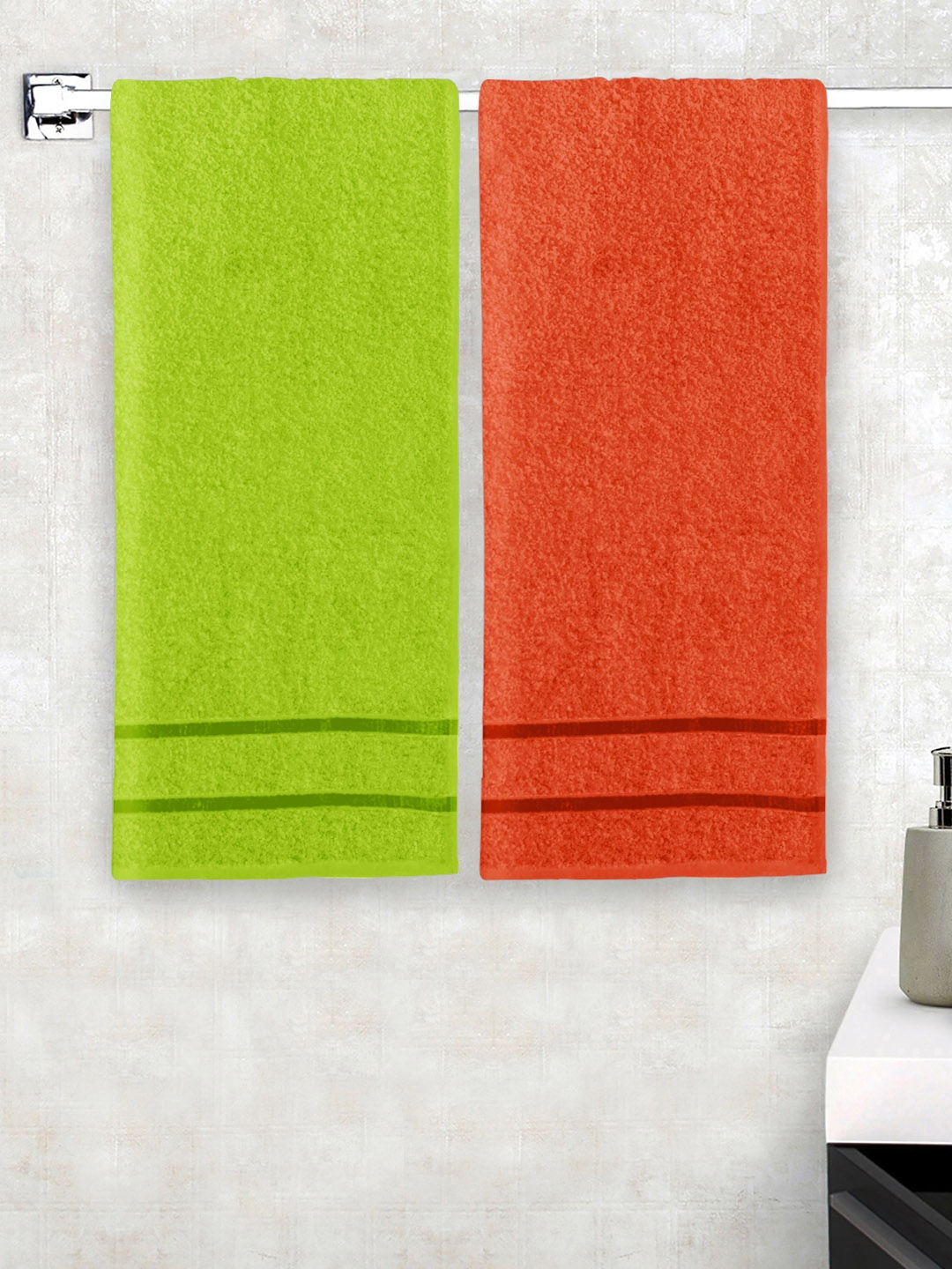 

Story@home Set of 2 Solid 450 GSM Pure Cotton Medium Bath Towels, Green