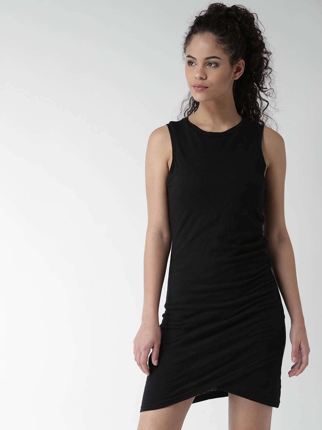 

FOREVER 21 Women Black Solid Layered Sheath Dress