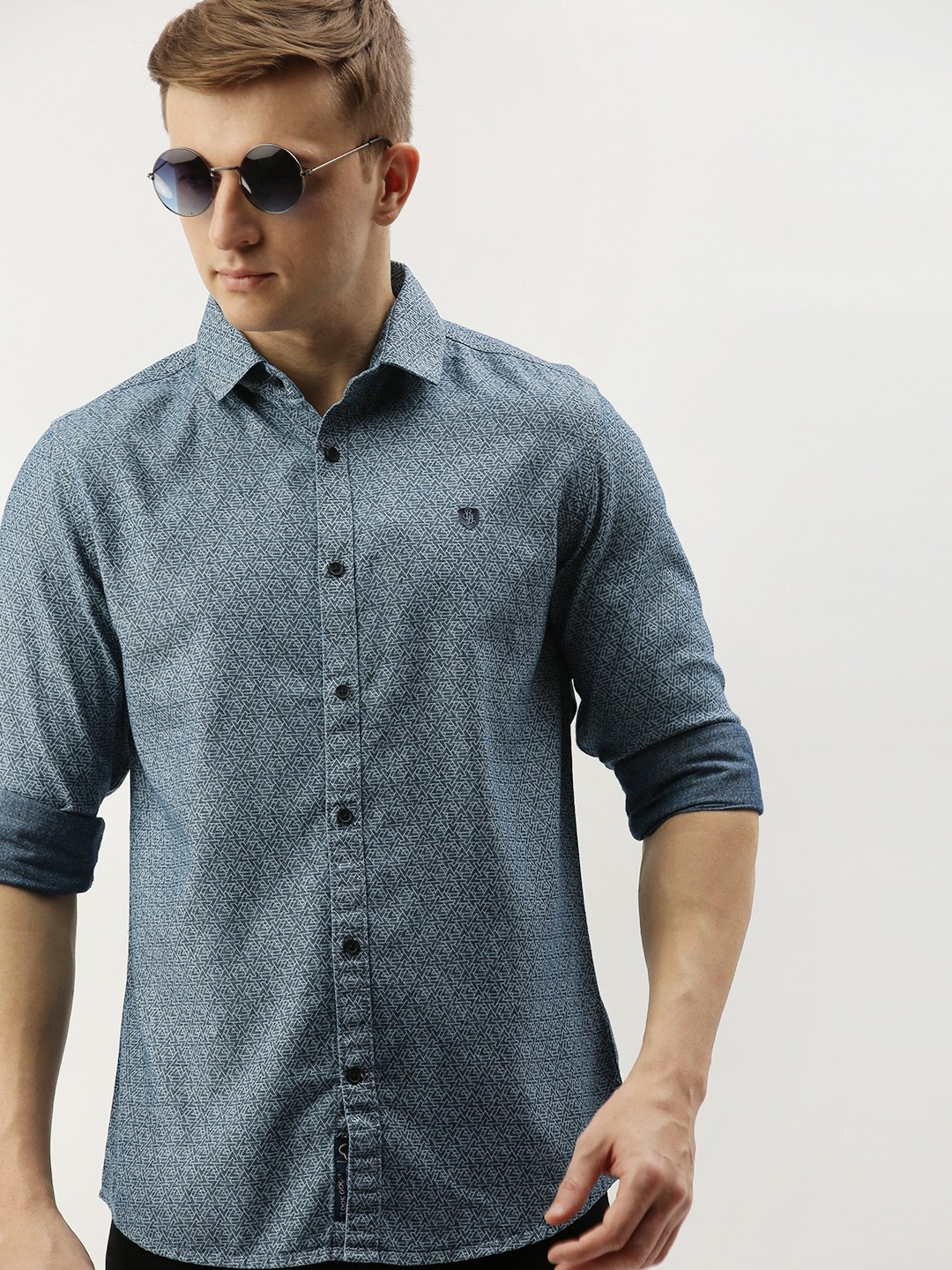

Being Human Clothing Men Blue & Grey Slim Fit Printed Casual Shirt