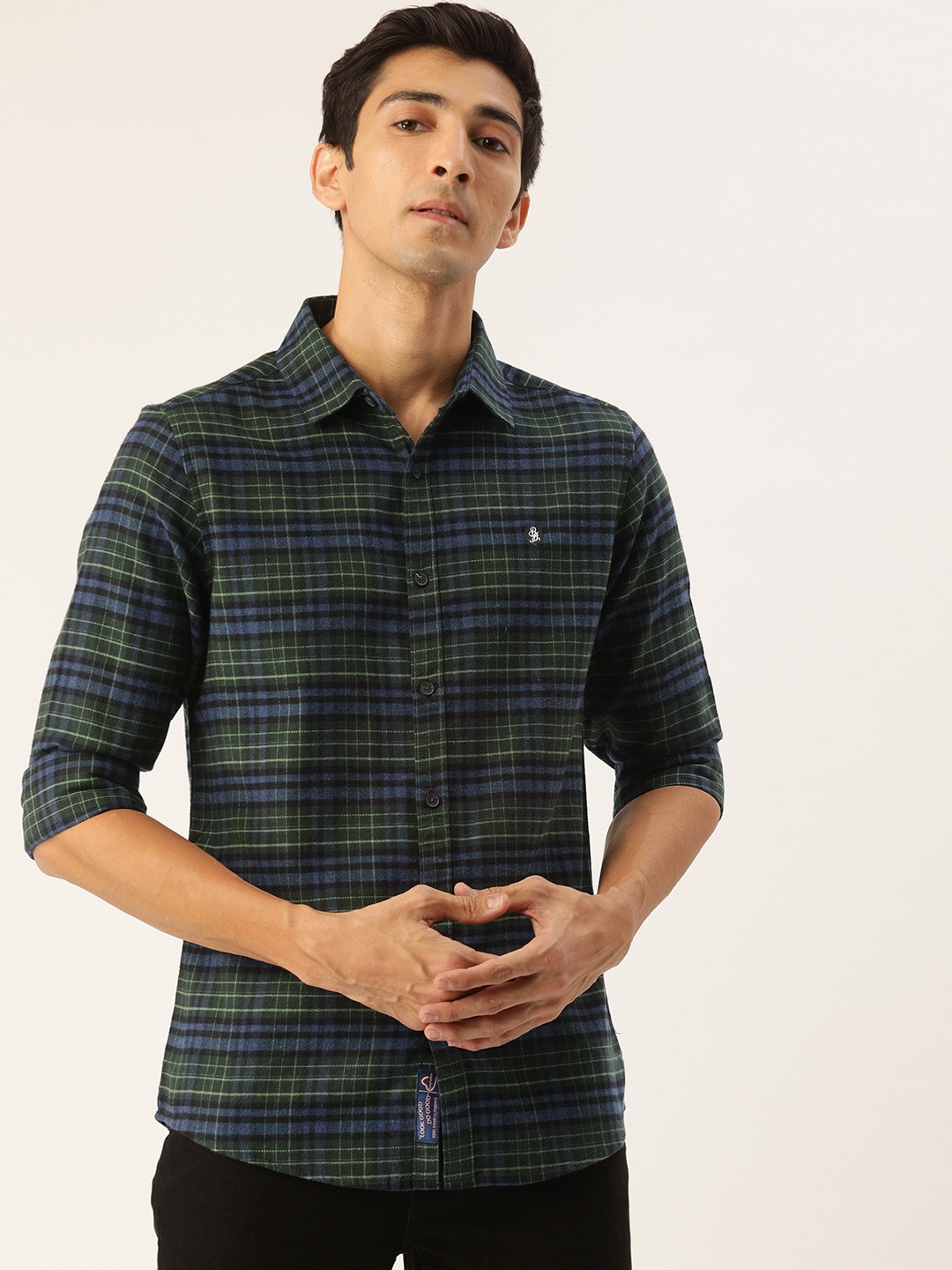 

Being Human Men Green & Blue Slim Fit Checked Casual Shirt