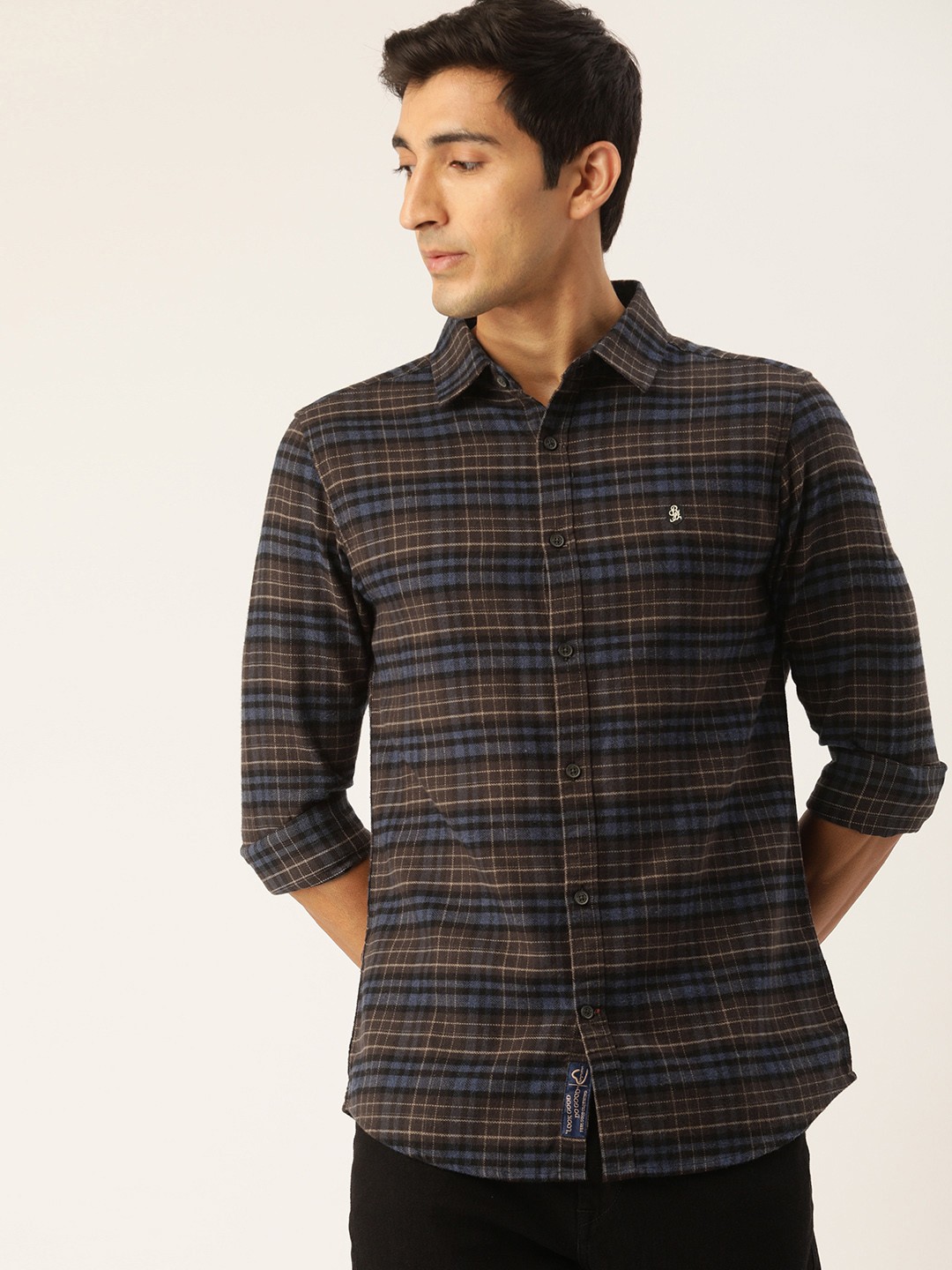 

Being Human Men Navy Blue & Brown Slim Fit Checked Casual Shirt