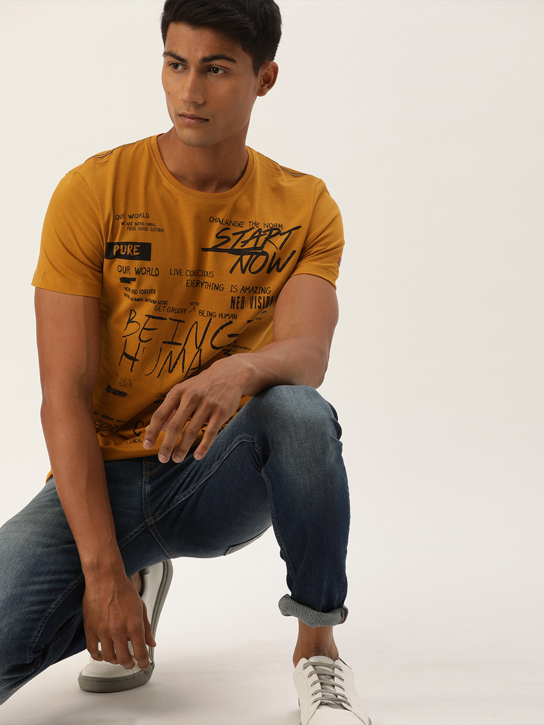 

Being Human Clothing Men Rust Orange Printed Round Neck Pure Cotton T-shirt