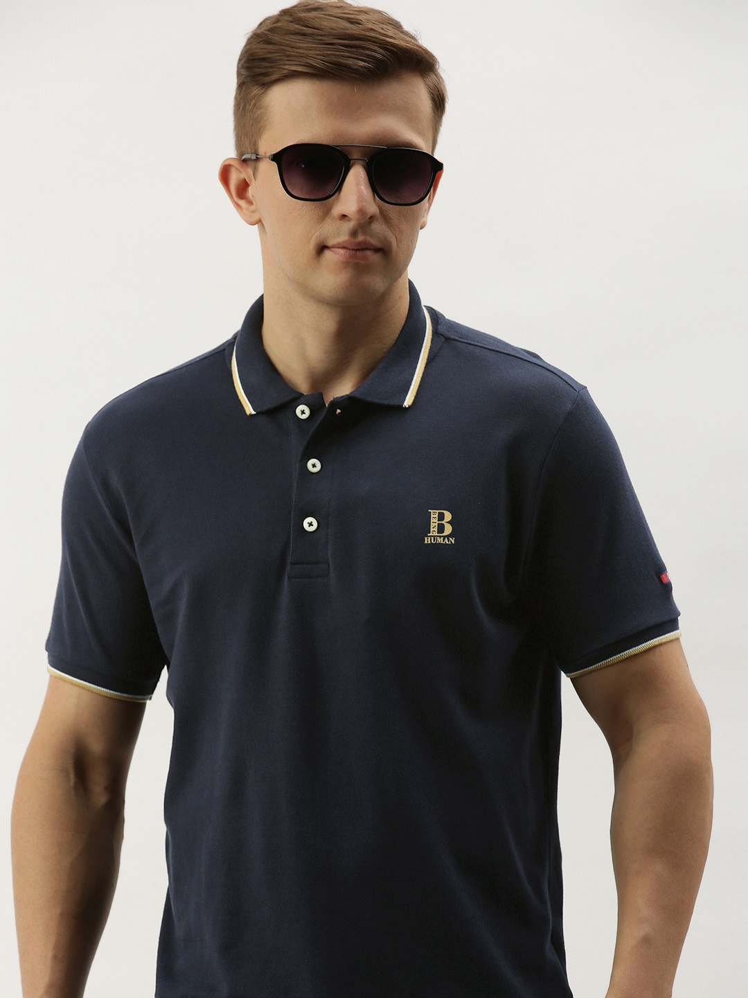 

Being Human Men Navy Blue Solid Polo Collar T-shirt