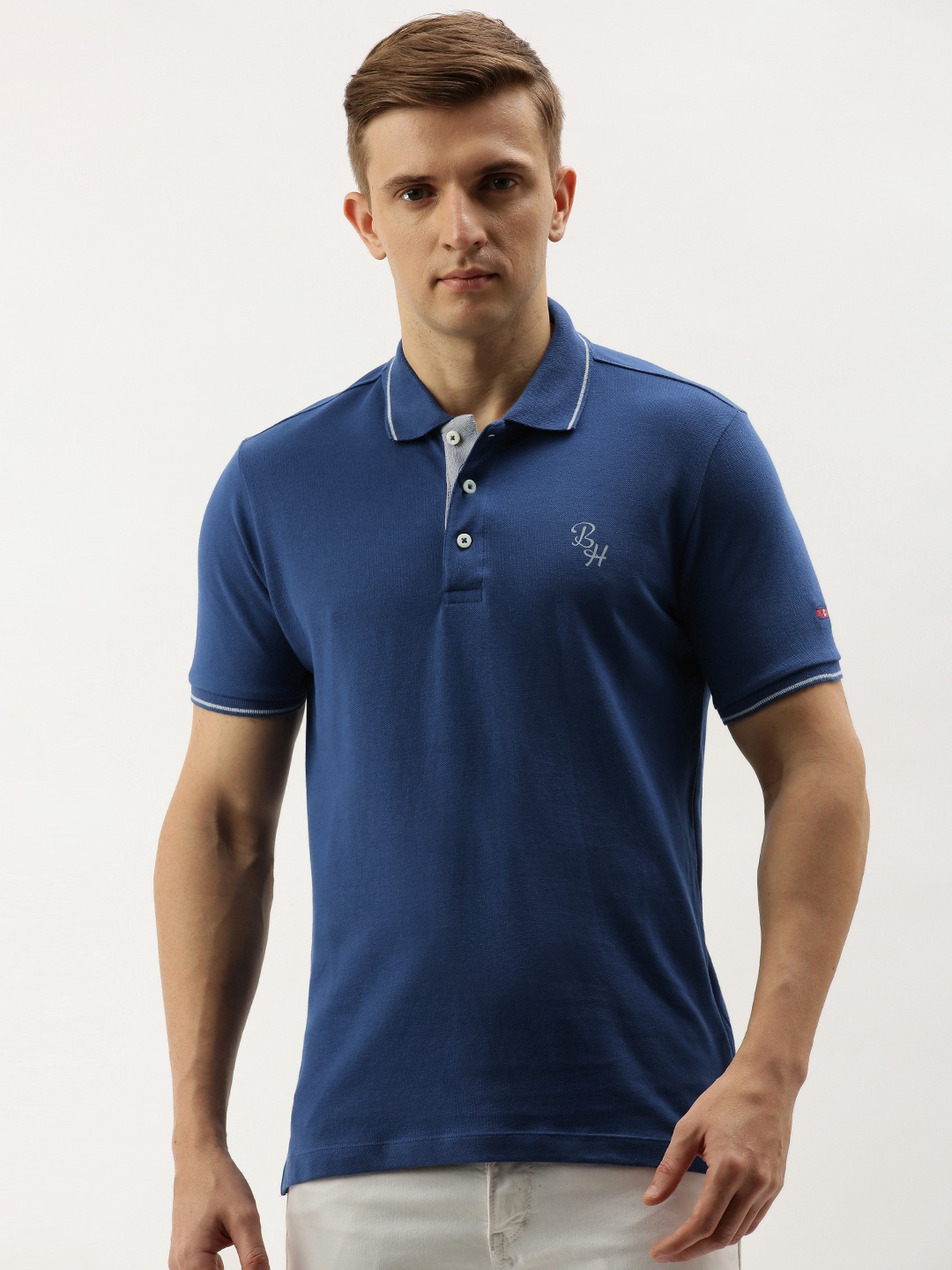 

Being Human Men Blue Solid Polo Collar Pure Cotton T-shirt
